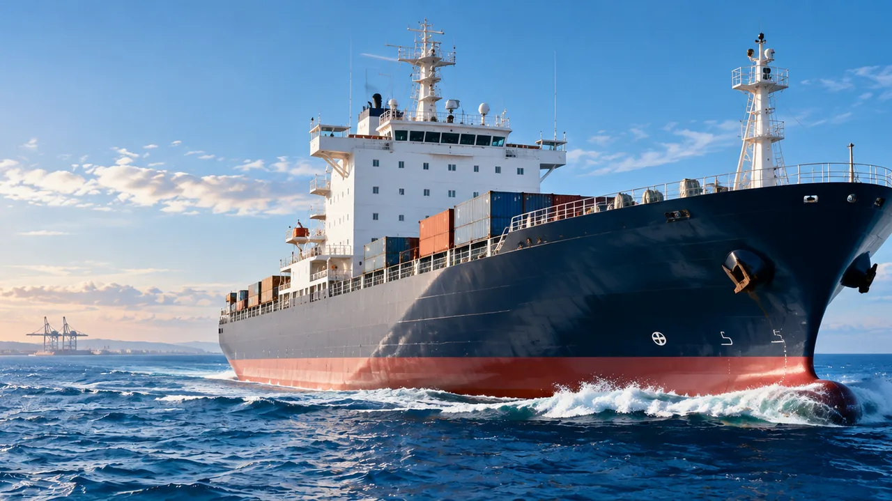 Container ship under way at sea on a clear day