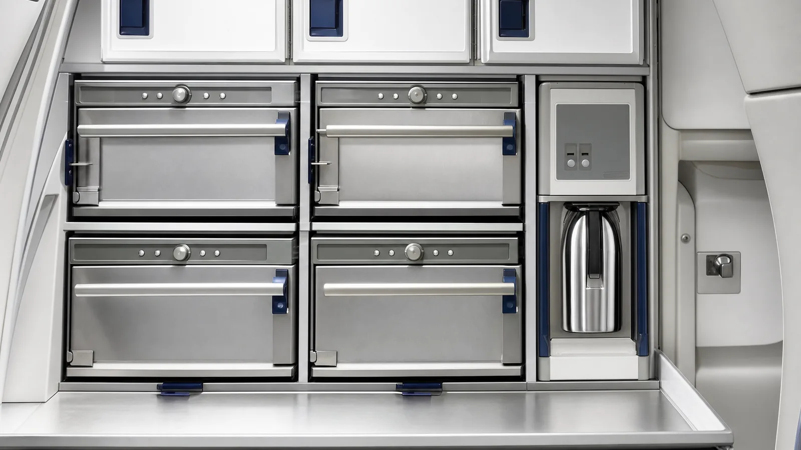 Aircraft galley ovens and beverage maker built into a galley monument